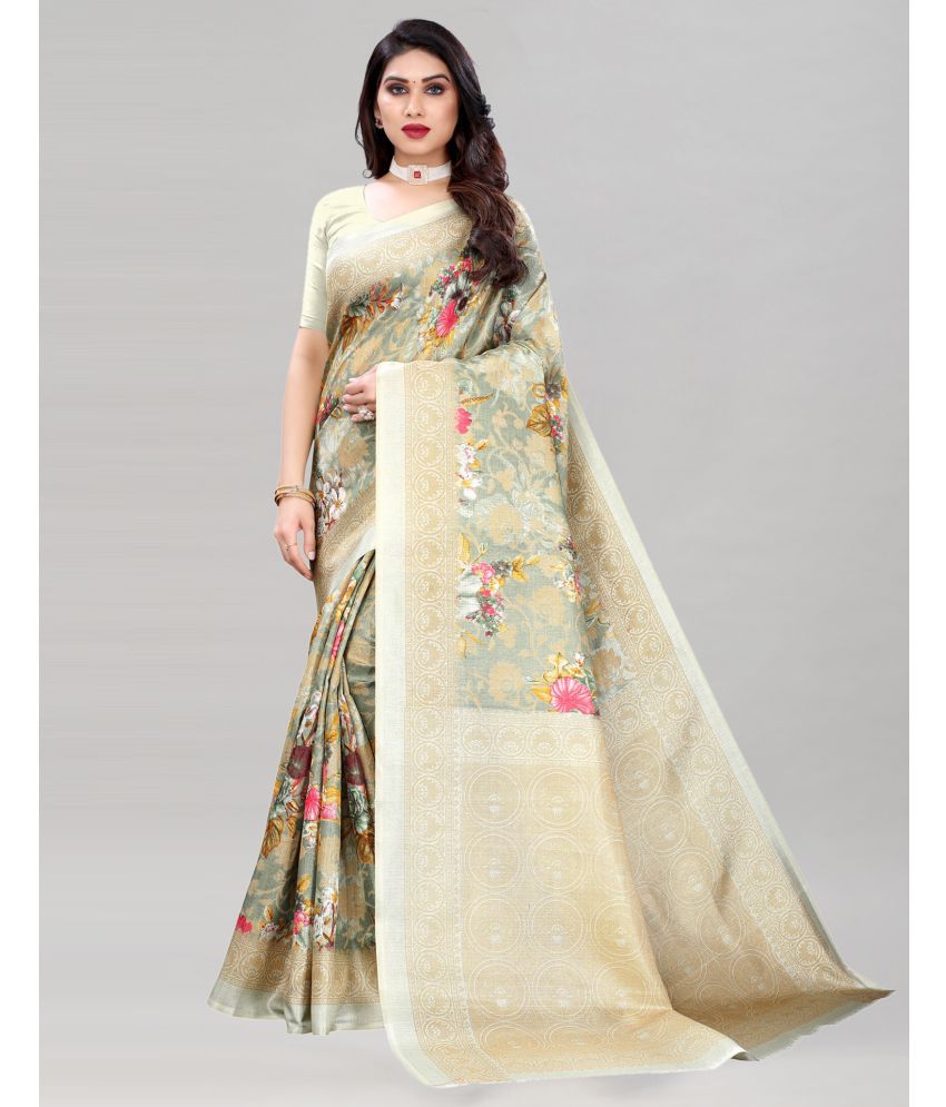     			Samah Silk Printed Saree With Blouse Piece - Light Green ( Pack of 1 )