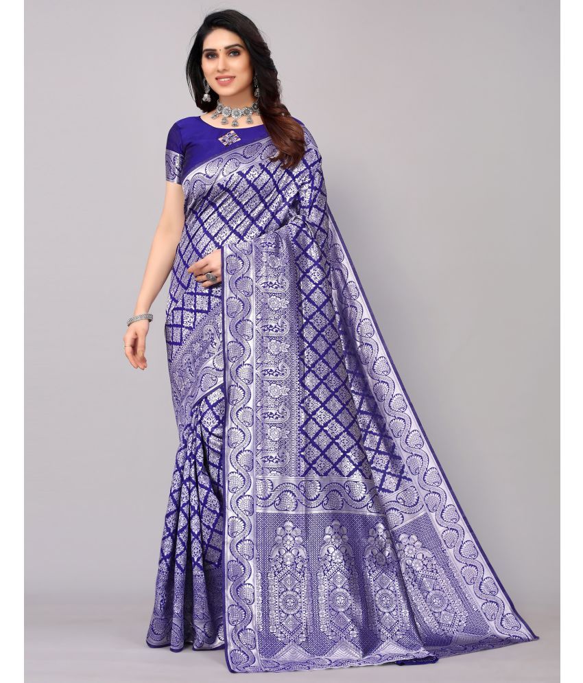     			Samah Silk Woven Saree With Blouse Piece - Purple ( Pack of 1 )