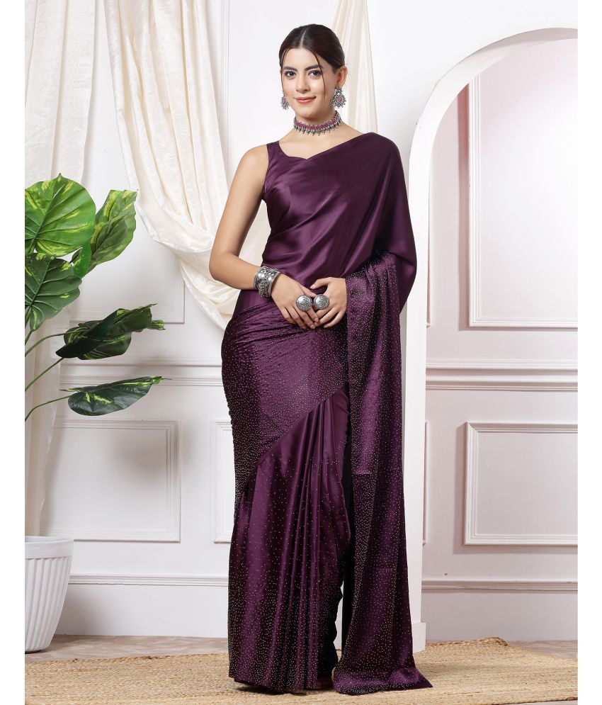     			Satrani Satin Embellished Saree With Blouse Piece - Wine ( Pack of 1 )