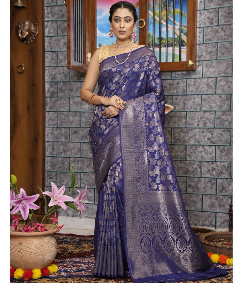     			Satrani Silk Blend Embellished Saree With Blouse Piece - Blue ( Pack of 1 )