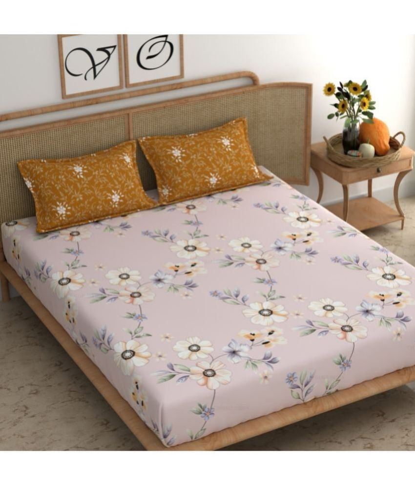     			chhavi india Cotton Floral 1 Double King Size Bedsheet with 2 Pillow Covers - Peach