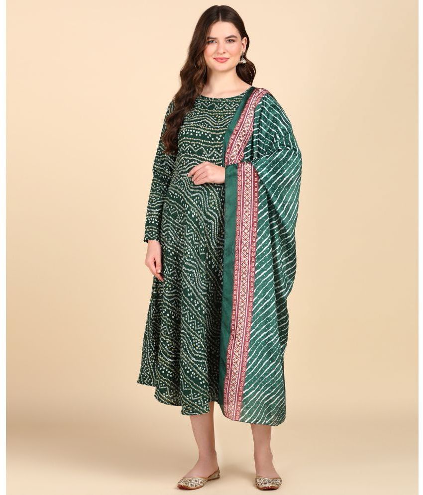     			DSK STUDIO Cotton Blend Printed Anarkali Women's Kurti with Dupatta - Green ( Pack of 1 )