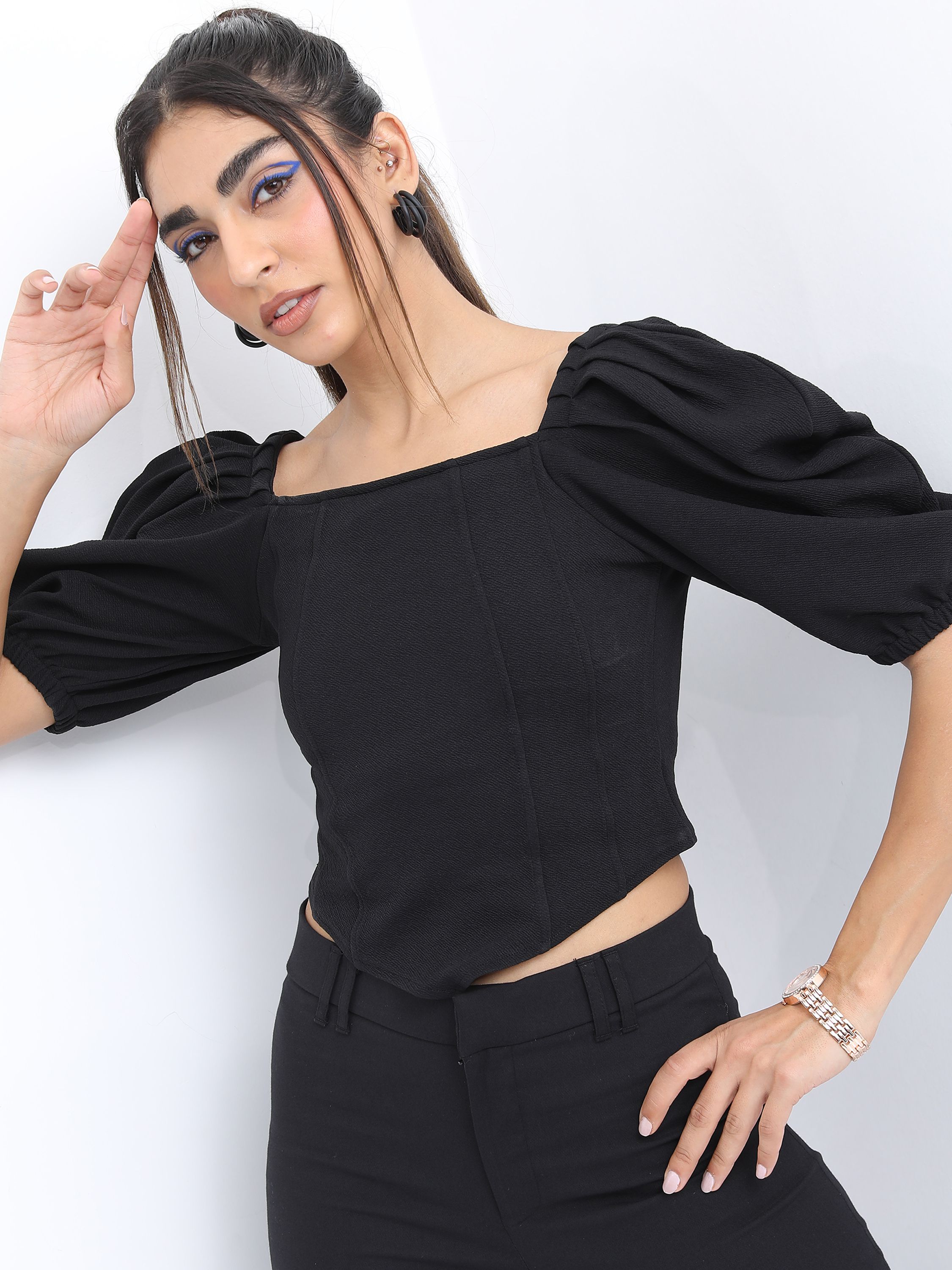     			Ketch Black Polyester Women's Crop Top ( Pack of 1 )