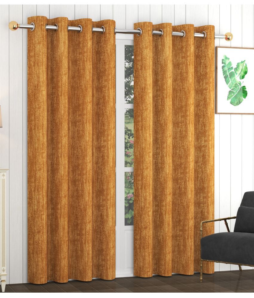     			La Elite Abstract Room Darkening Eyelet Curtain 5 ft ( Pack of 2 ) - Gold