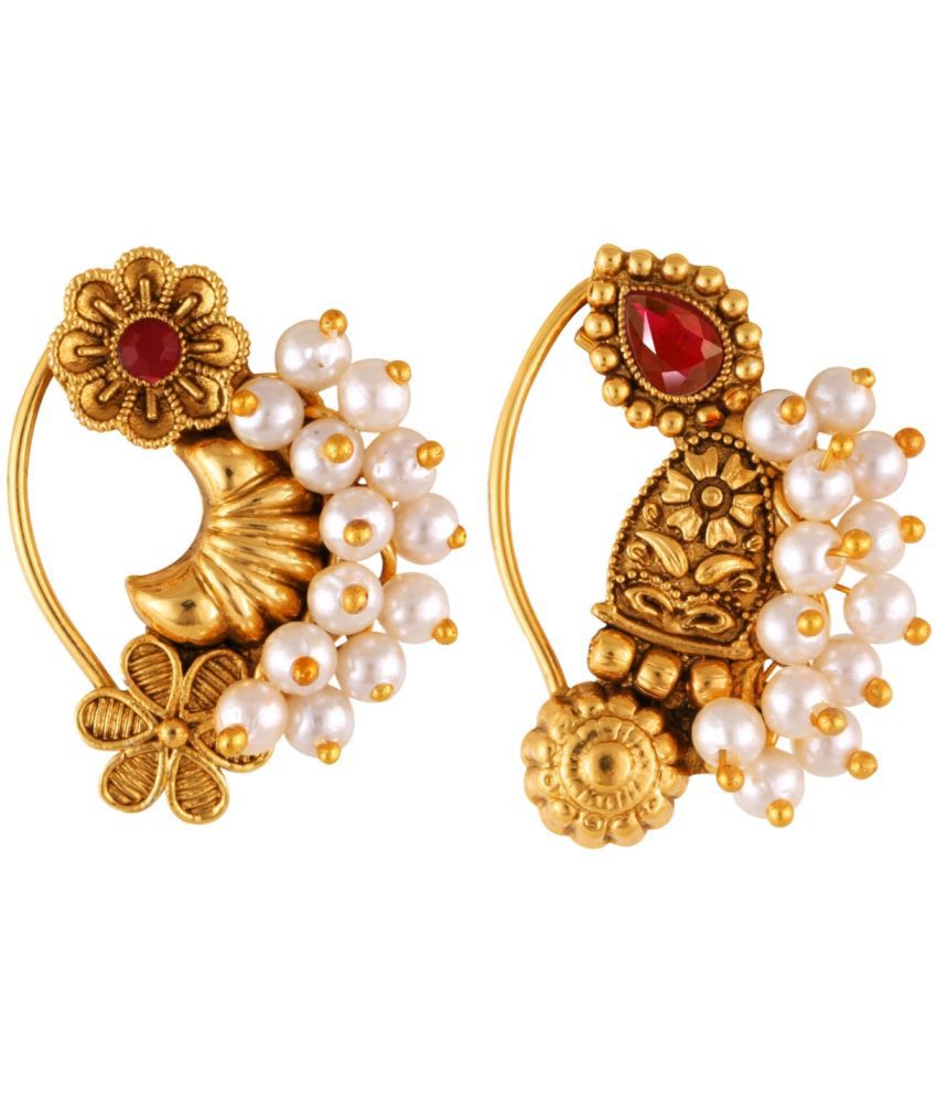     			Vivastri's Premium & Elegant Peackock Style Cubic Zirconia Bead Studded Nose Rings For Women & Girls