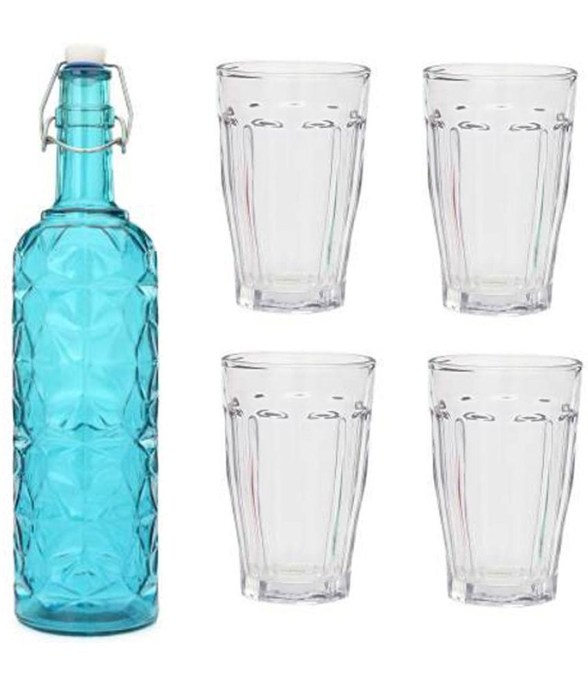     			AFAST Bottle Glass Blue Glass Water Bottle 1000 mL ( Set of 5 )