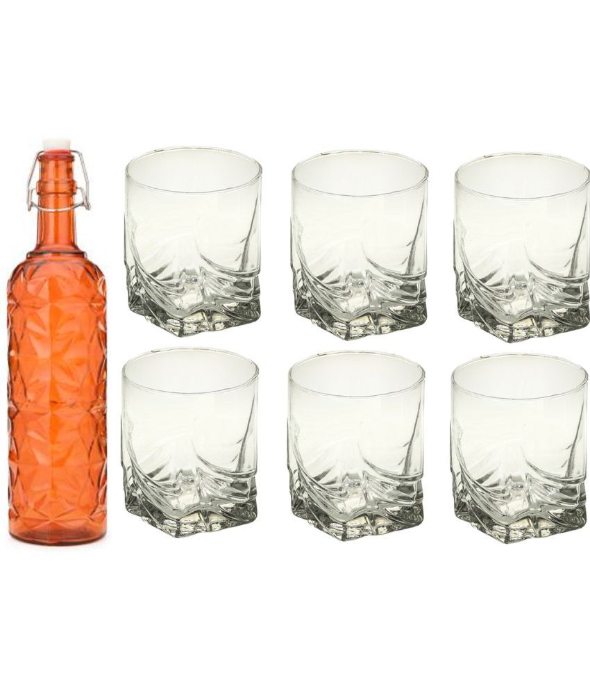     			AFAST Bottle Glass Orange Glass Water Bottle 1000 mL ( Set of 7 )