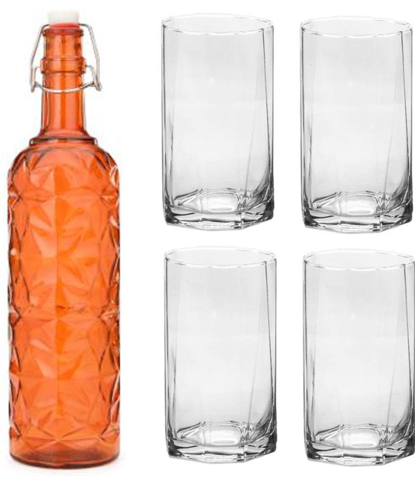     			AFAST Bottle Glass Orange Glass Water Bottle 1000 mL ( Set of 5 )