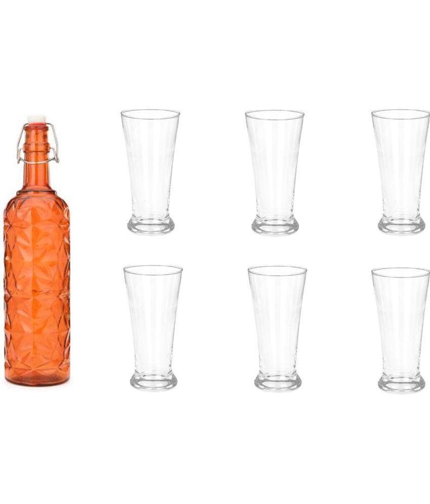     			AFAST Bottle Glass Orange Glass Water Bottle 1000 mL ( Set of 7 )