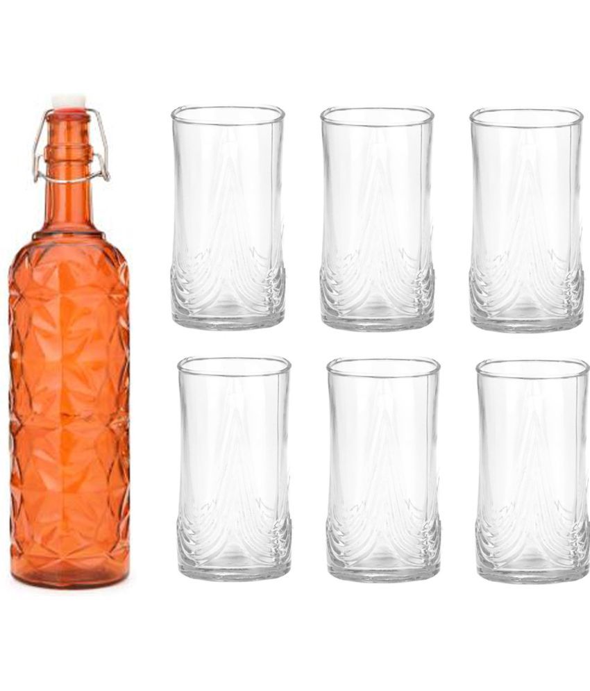     			AFAST Bottle Glass Orange Glass Water Bottle 1000 mL ( Set of 7 )