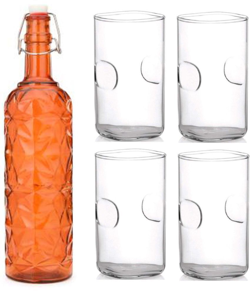     			AFAST Bottle Glass Orange Glass Water Bottle 1000 mL ( Set of 5 )