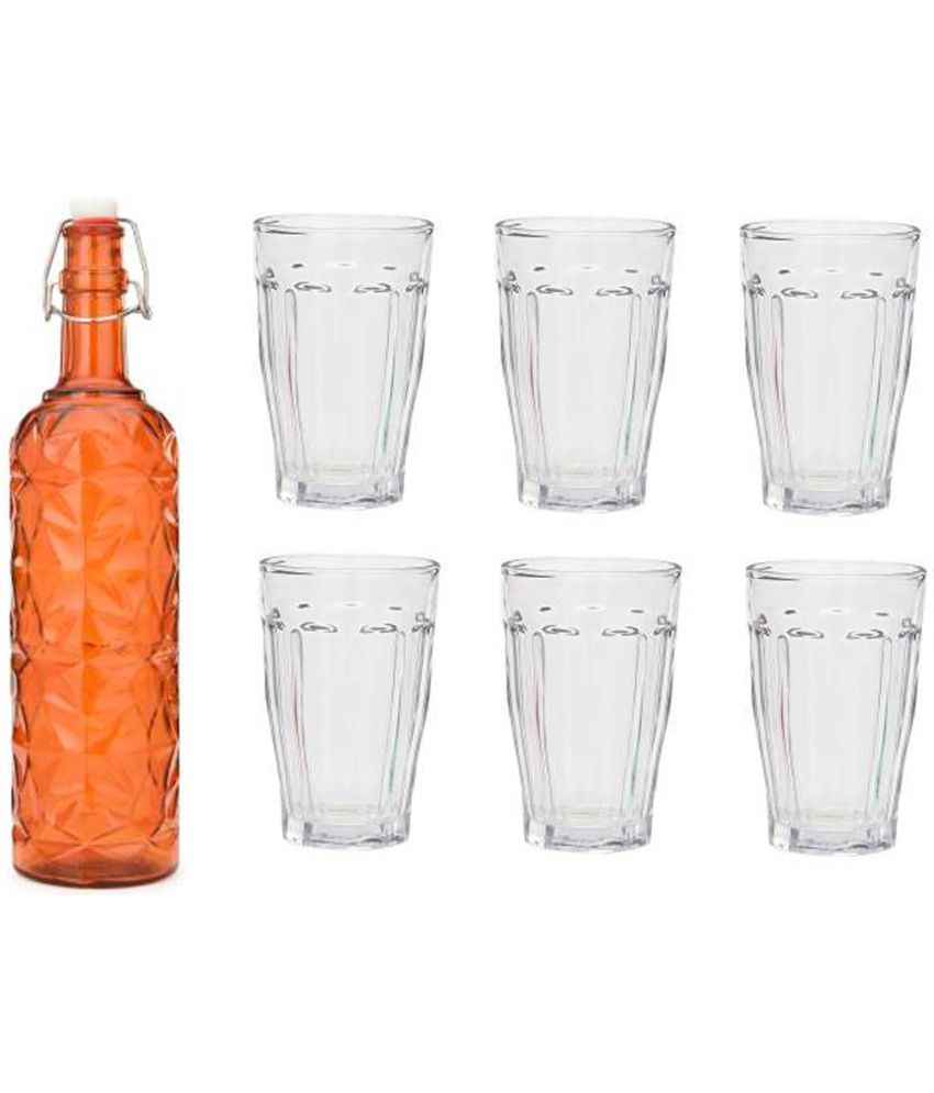     			AFAST Bottle Glass Orange Glass Water Bottle 1000 mL ( Set of 7 )