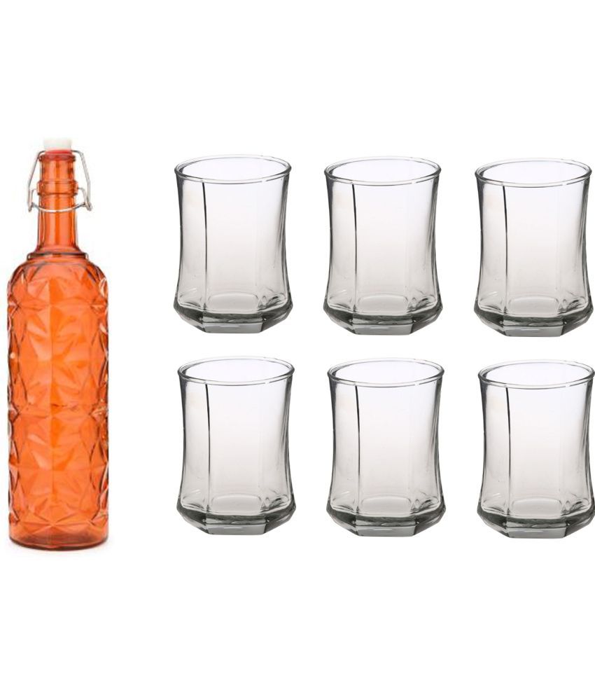     			AFAST Bottle Glass Orange Glass Water Bottle 1000 mL ( Set of 7 )