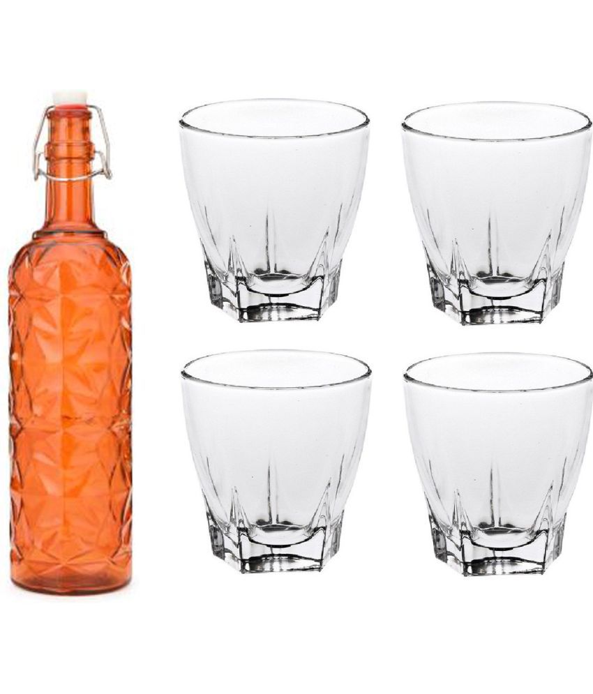     			AFAST Bottle Glass Orange Glass Water Bottle 1000 mL ( Set of 5 )