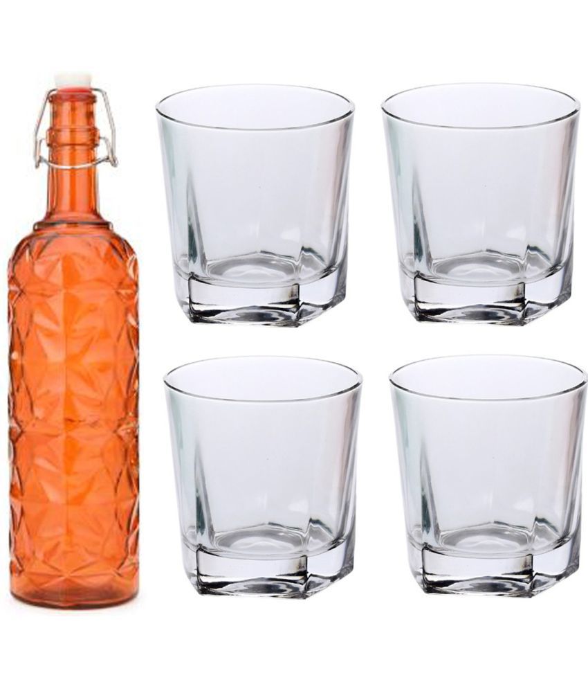     			AFAST Bottle Glass Orange Glass Water Bottle 1000 mL ( Set of 5 )