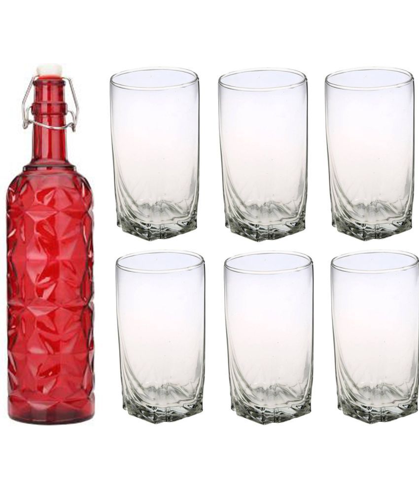     			AFAST Bottle Glass Red Glass Water Bottle 1000 mL ( Set of 7 )