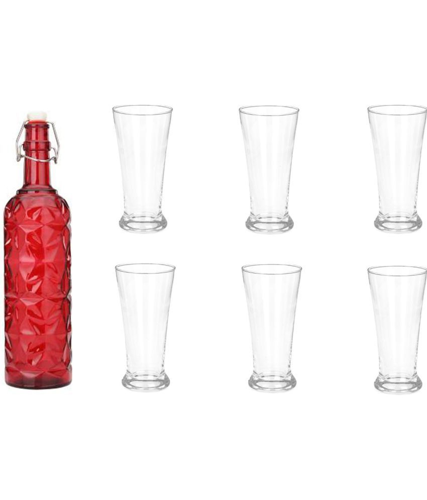    			AFAST Bottle Glass Red Glass Water Bottle 1000 mL ( Set of 7 )