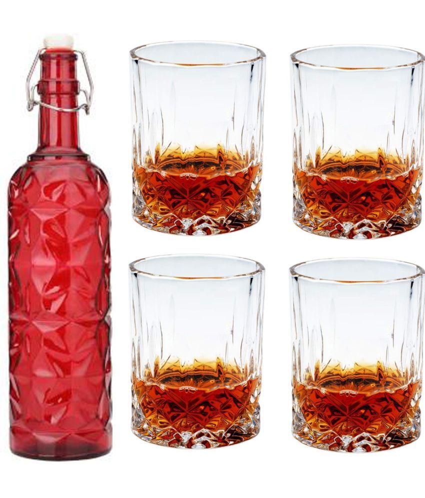     			AFAST Bottle Glass Red Glass Water Bottle 1000 mL ( Set of 5 )