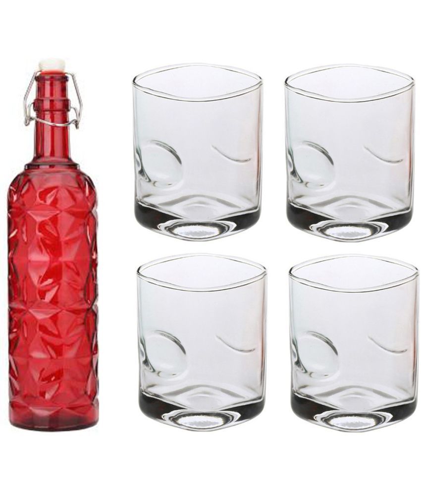     			AFAST Bottle Glass Red Glass Water Bottle 1000 mL ( Set of 5 )