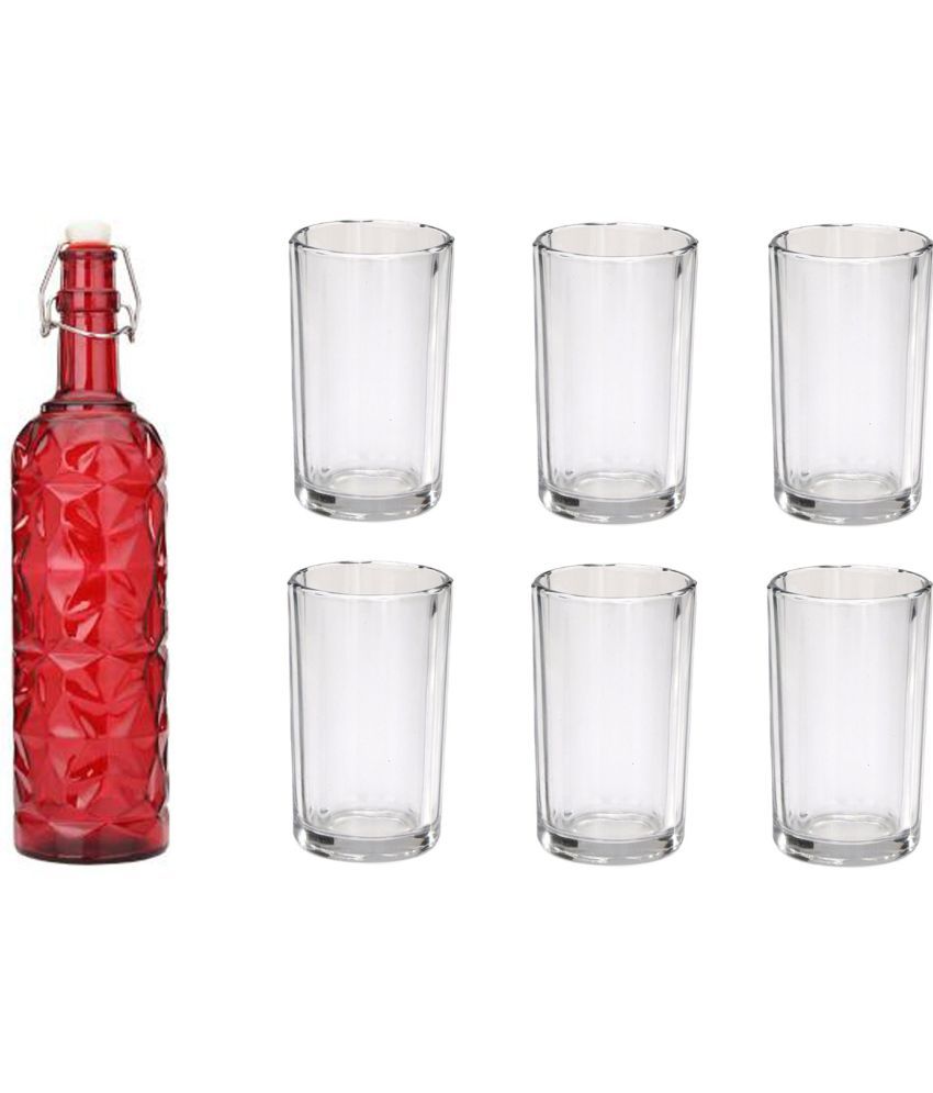     			AFAST Bottle Glass Red Glass Water Bottle 1000 mL ( Set of 7 )