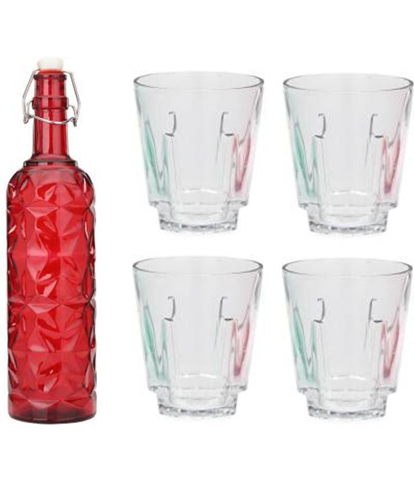     			AFAST Bottle Glass Red Glass Water Bottle 1000 mL ( Set of 5 )