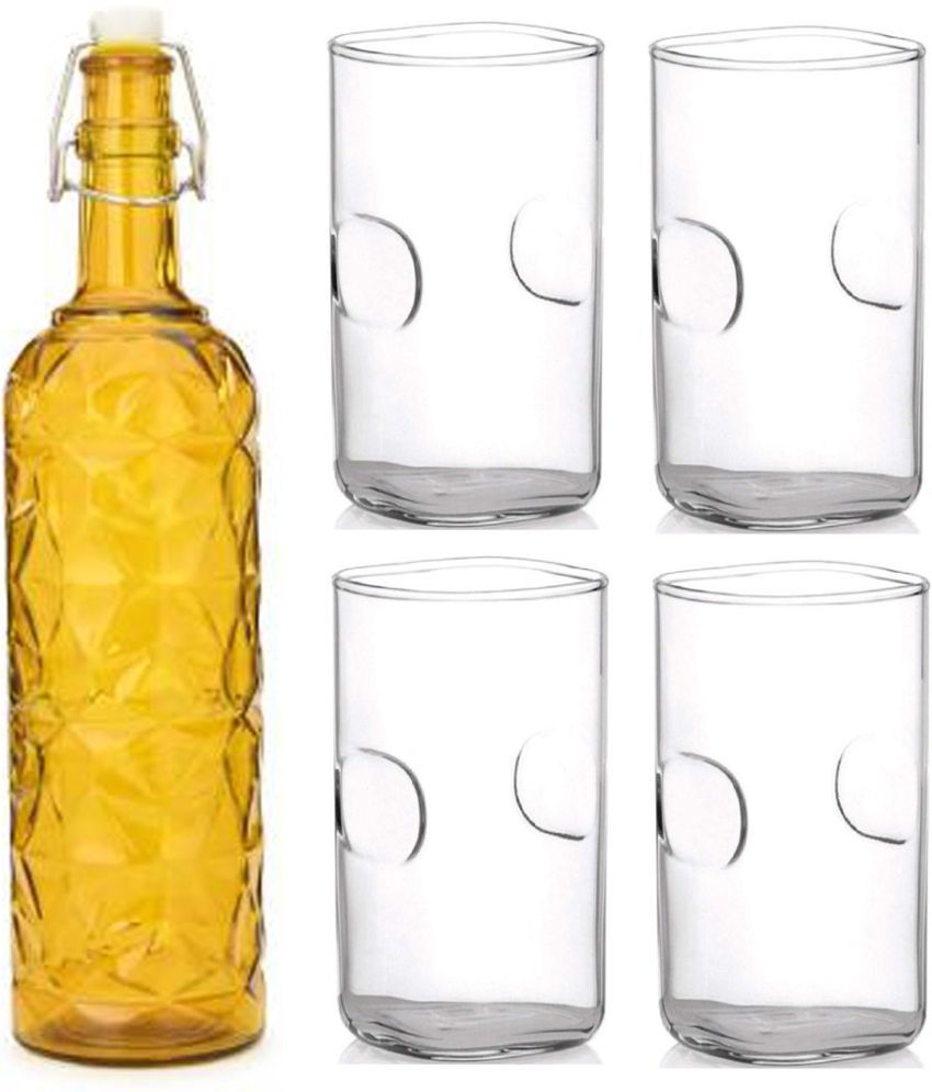     			AFAST Bottle Glass Yellow Glass Water Bottle 1000 mL ( Set of 5 )