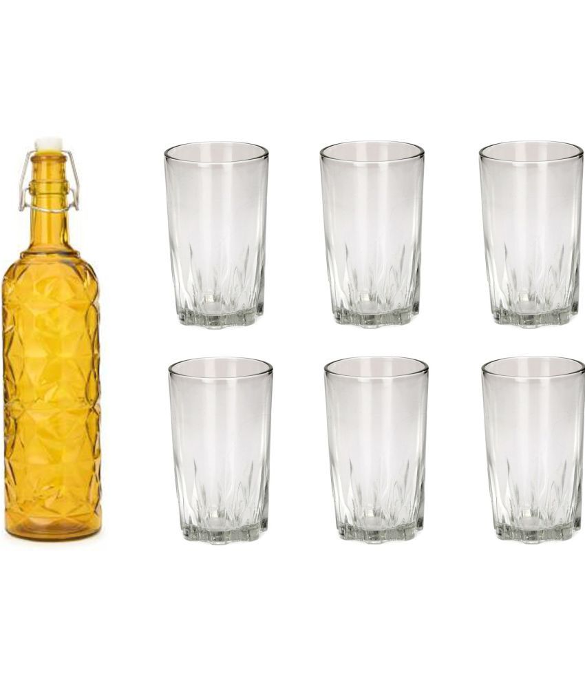     			AFAST Bottle Glass Yellow Glass Water Bottle 1000 mL ( Set of 7 )