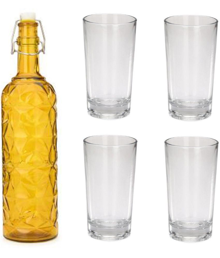     			AFAST Bottle Glass Yellow Glass Water Bottle 1000 mL ( Set of 5 )