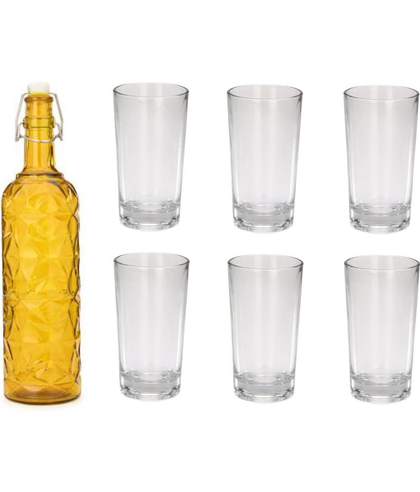     			AFAST Bottle Glass Yellow Glass Water Bottle 1000 mL ( Set of 7 )