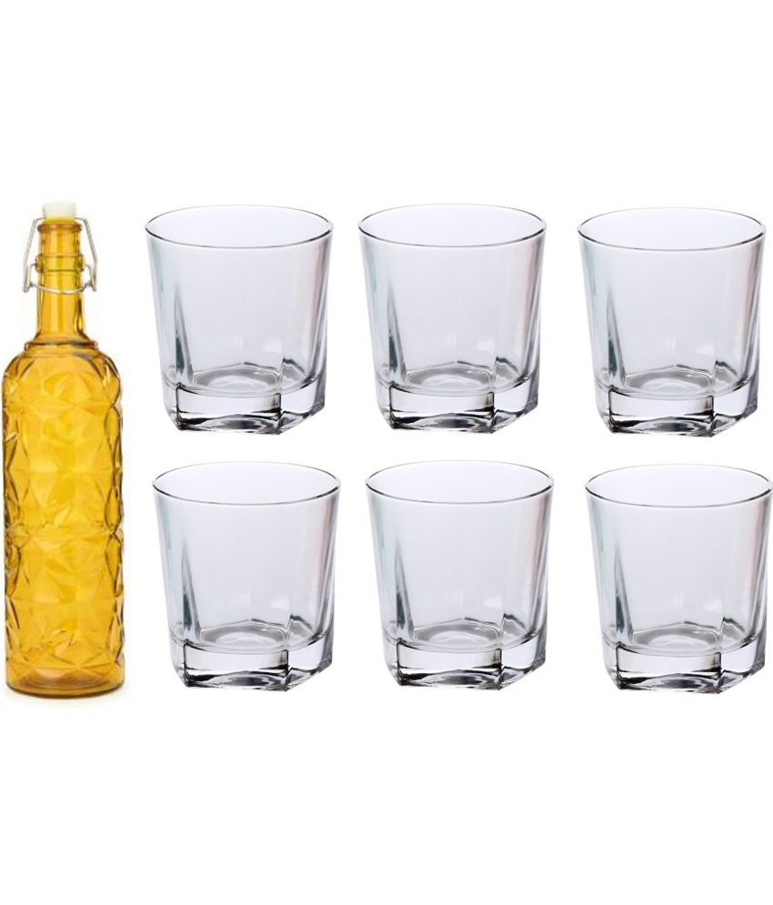     			AFAST Bottle Glass Yellow Glass Water Bottle 1000 mL ( Set of 7 )