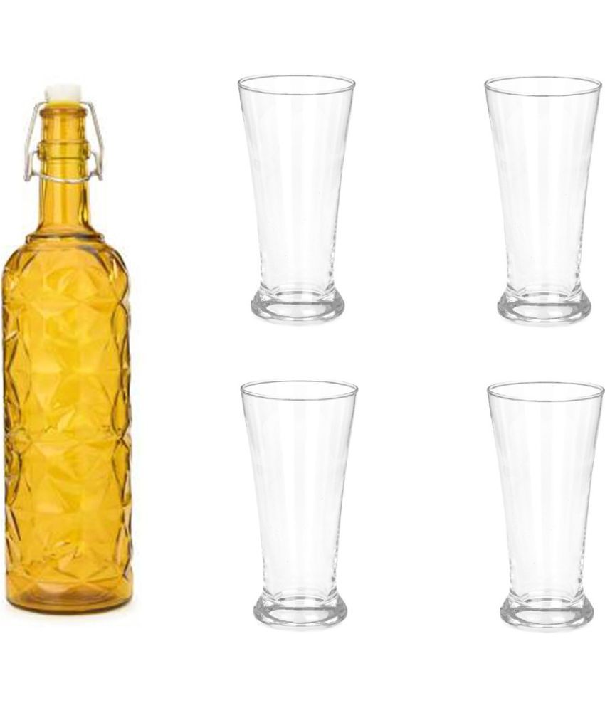     			AFAST Bottle Glass Yellow Glass Water Bottle 1000 mL ( Set of 5 )