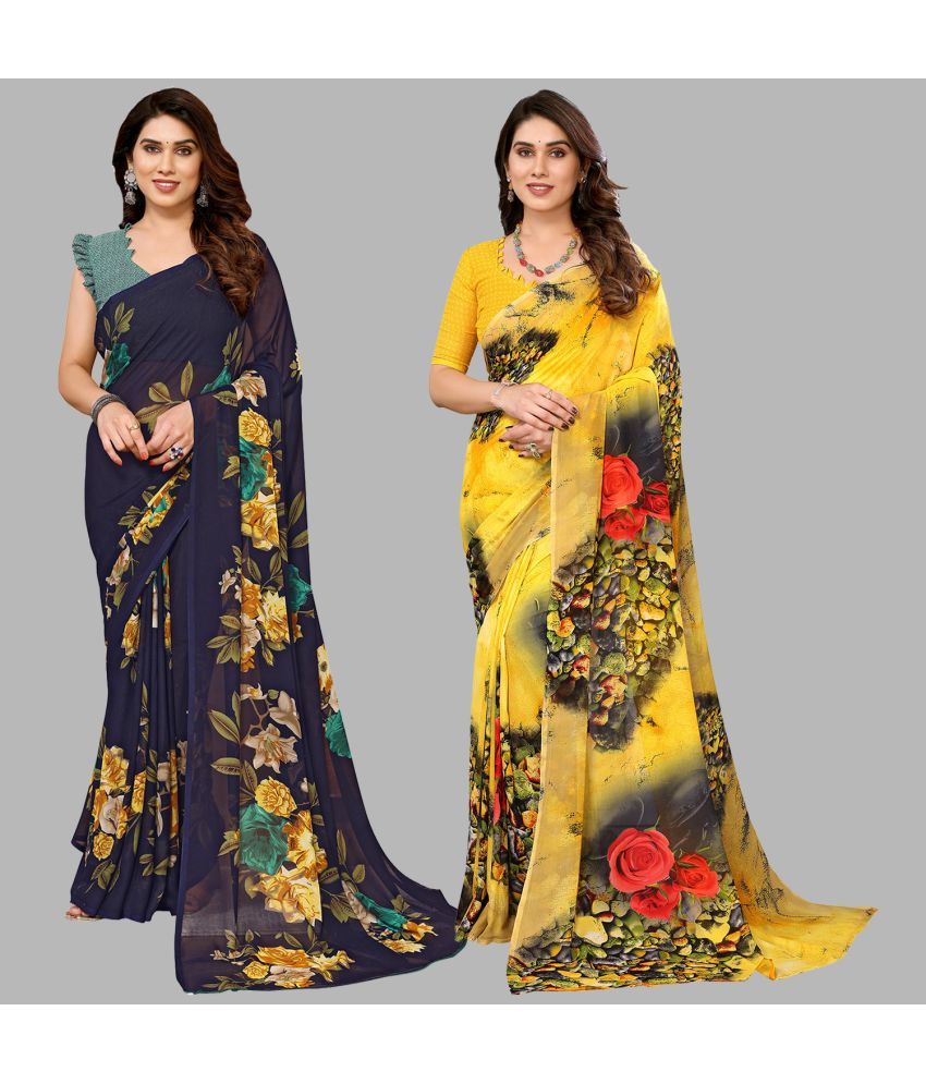     			ANAND SAREES Georgette Printed Saree With Blouse Piece - Multicolour ( Pack of 2 )