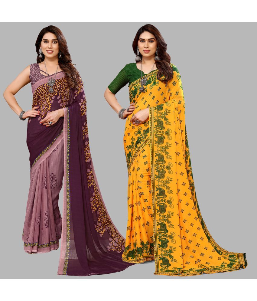     			ANAND SAREES Georgette Printed Saree With Blouse Piece - Multicolour ( Pack of 2 )