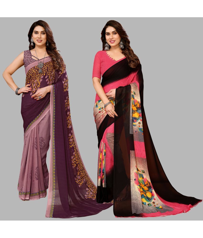     			ANAND SAREES Georgette Printed Saree With Blouse Piece - Multicolour ( Pack of 2 )