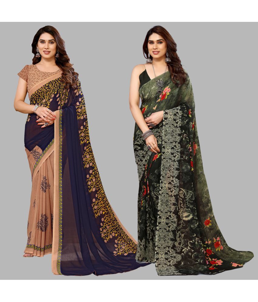     			ANAND SAREES Georgette Printed Saree With Blouse Piece - Multicolour ( Pack of 2 )