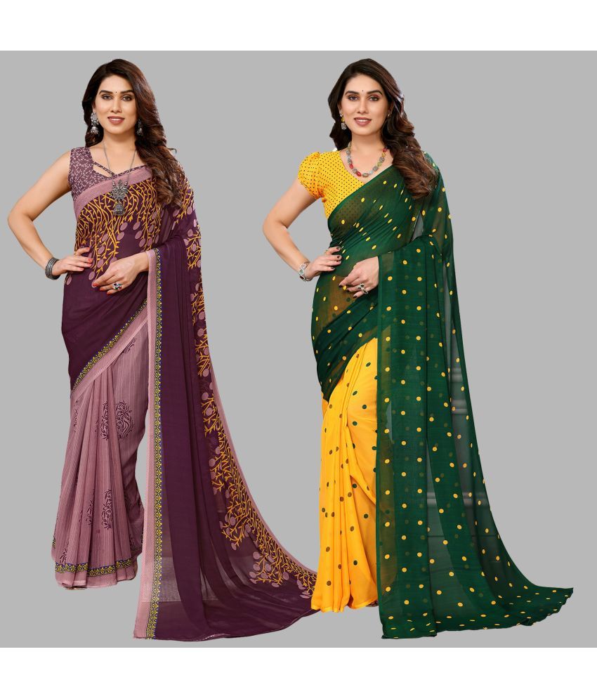     			ANAND SAREES Georgette Printed Saree With Blouse Piece - Multicolour ( Pack of 2 )