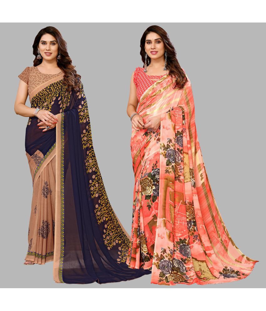     			ANAND SAREES Georgette Printed Saree With Blouse Piece - Multicolour ( Pack of 2 )