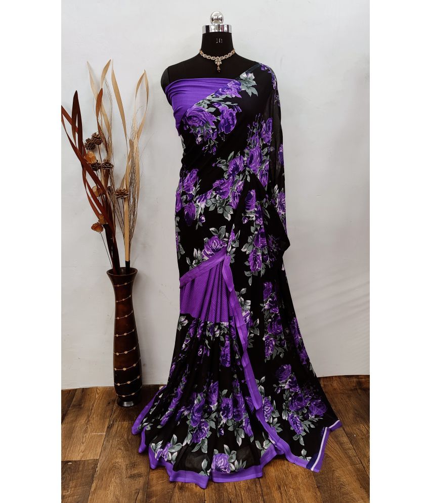     			ANAND SAREES Georgette Printed Saree With Blouse Piece - Purple ( Pack of 1 )