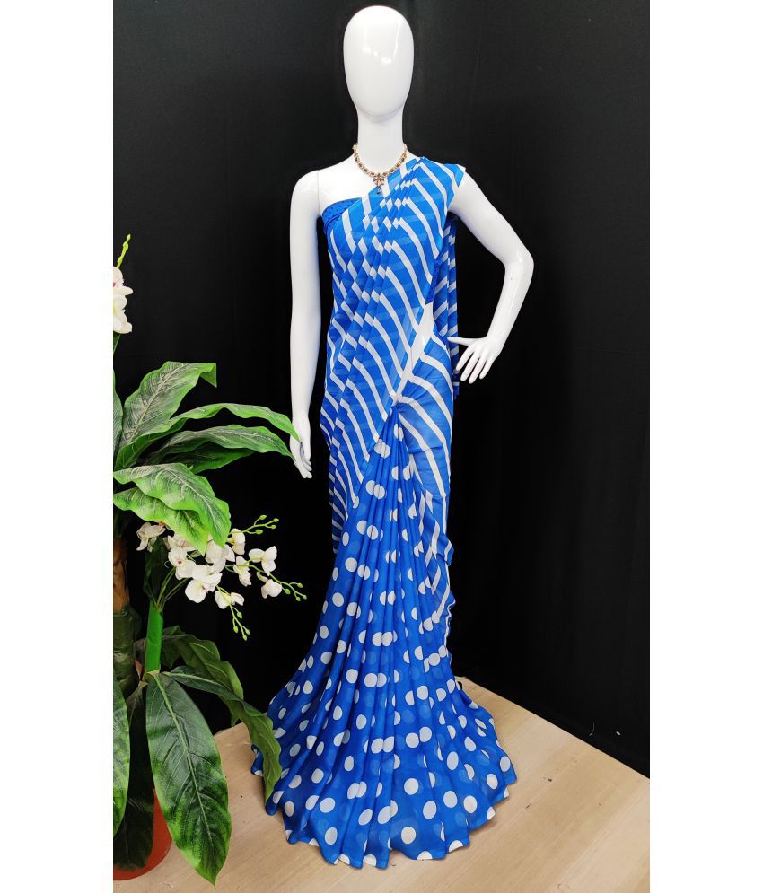     			ANAND SAREES Georgette Printed Saree With Blouse Piece - Blue ( Pack of 1 )