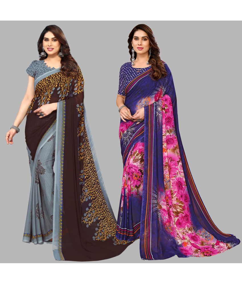     			ANAND SAREES Georgette Printed Saree With Blouse Piece - Multicolour ( Pack of 2 )