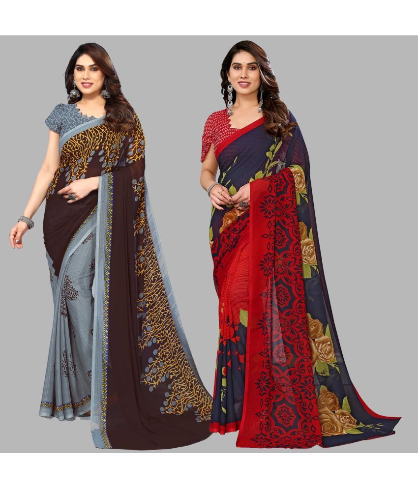     			ANAND SAREES Georgette Printed Saree With Blouse Piece - Multicolour ( Pack of 2 )