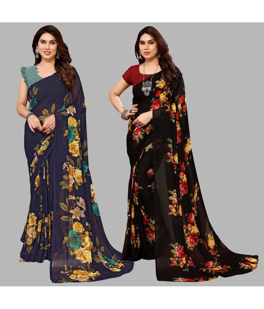     			ANAND SAREES Georgette Printed Saree With Blouse Piece - Multicolour ( Pack of 2 )