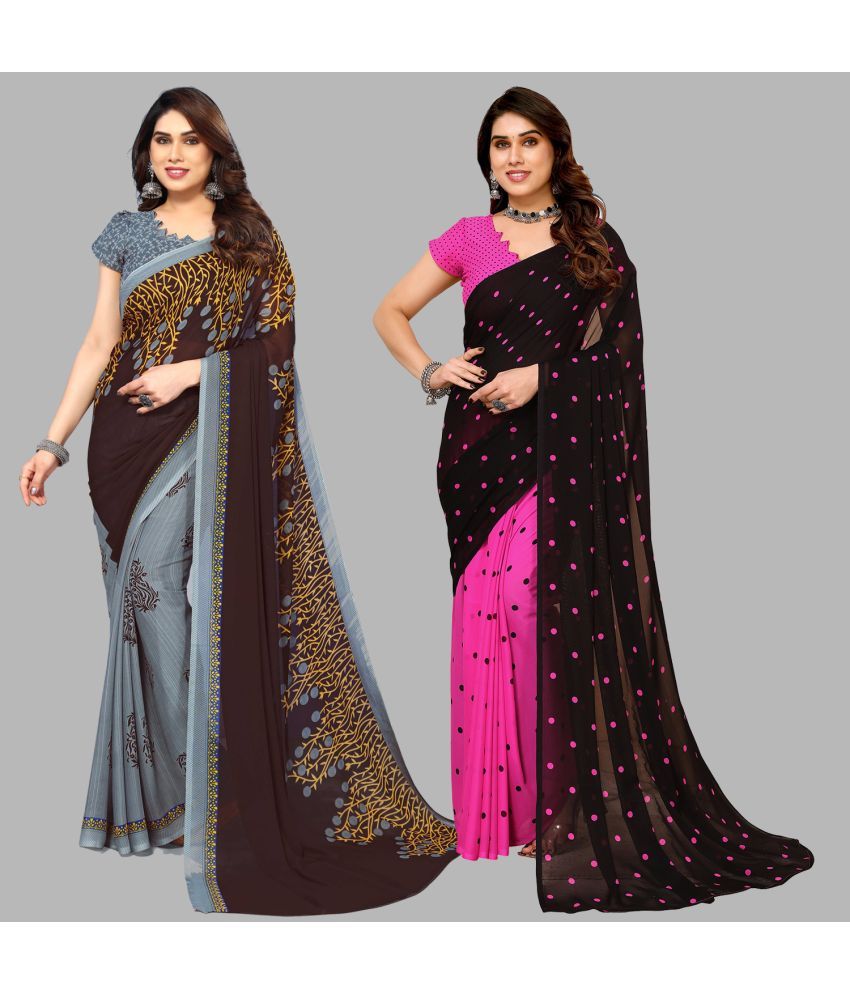     			ANAND SAREES Georgette Printed Saree With Blouse Piece - Multicolour ( Pack of 2 )