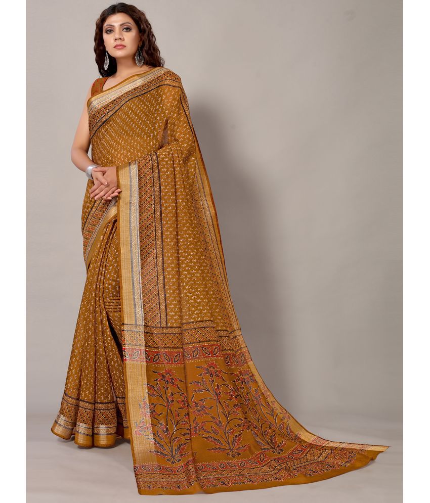     			Aarrah Art Silk Printed Saree With Blouse Piece - Rust ( Pack of 1 )