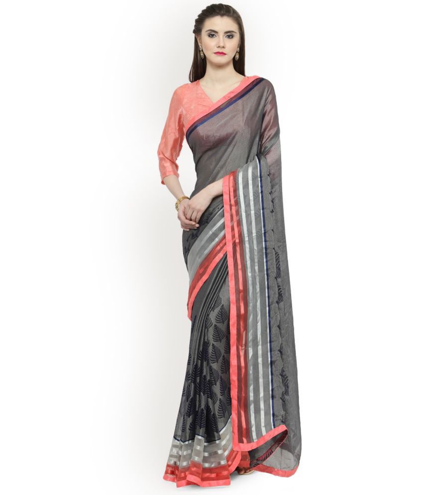     			Aarrah Brasso Printed Saree With Blouse Piece - Grey ( Pack of 1 )