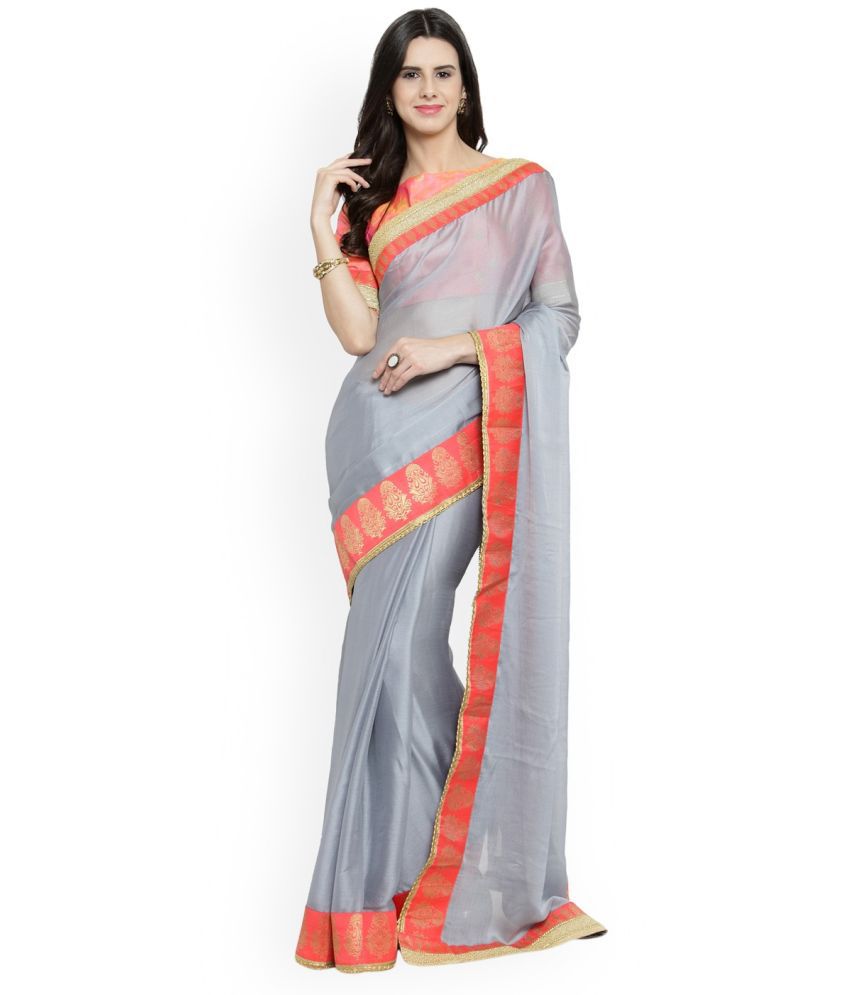     			Aarrah Chiffon Solid Saree With Blouse Piece - Grey ( Pack of 1 )