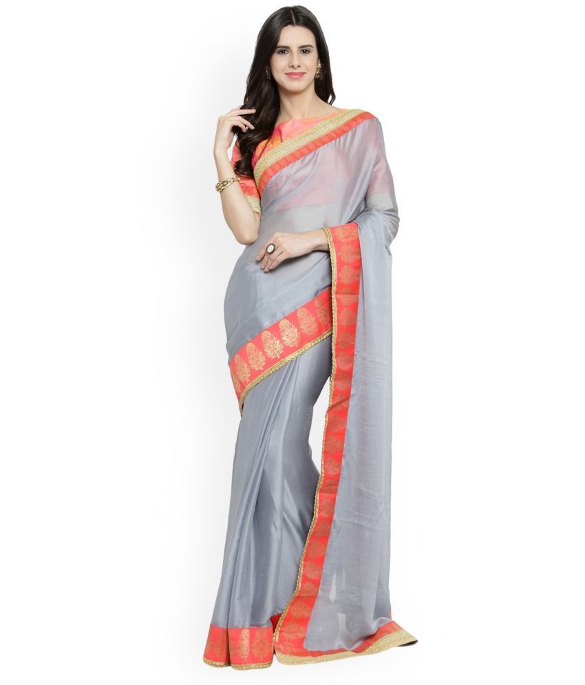     			Aarrah Chiffon Solid Saree With Blouse Piece - Grey ( Pack of 1 )