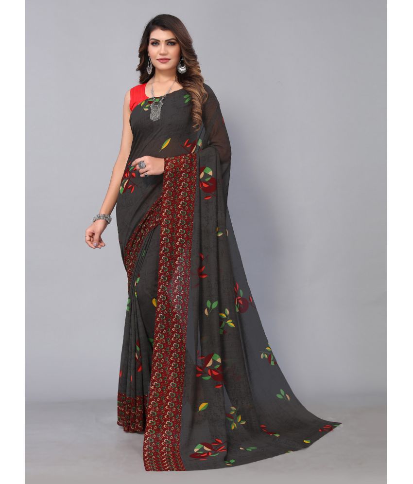     			Aarrah Georgette Printed Saree With Blouse Piece - Grey ( Pack of 1 )