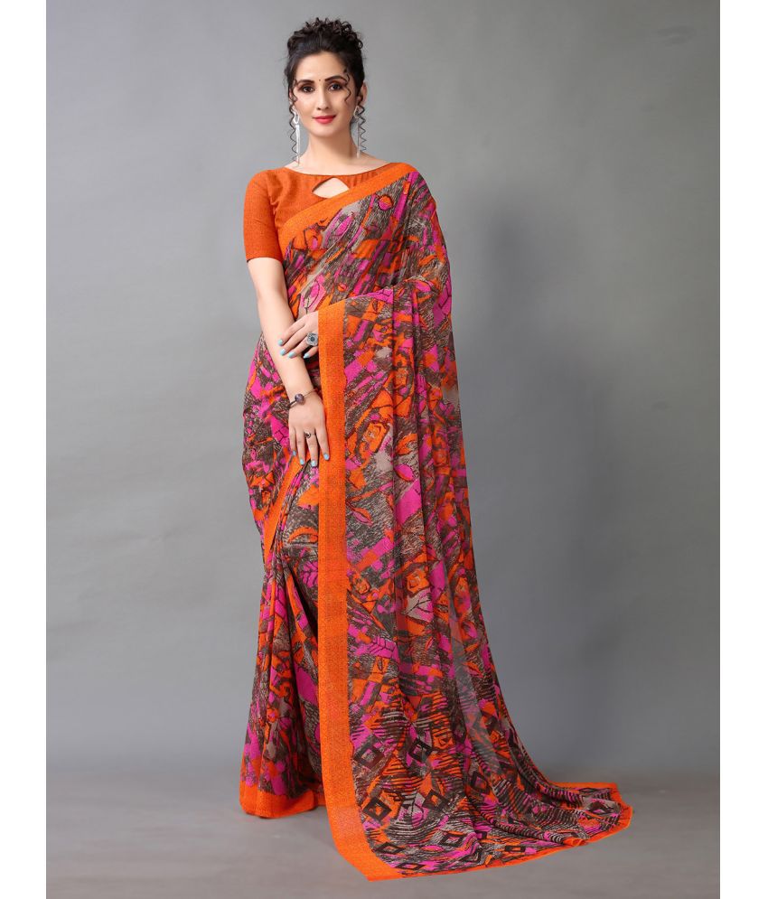    			Aarrah Georgette Printed Saree With Blouse Piece - Multicolour ( Pack of 1 )