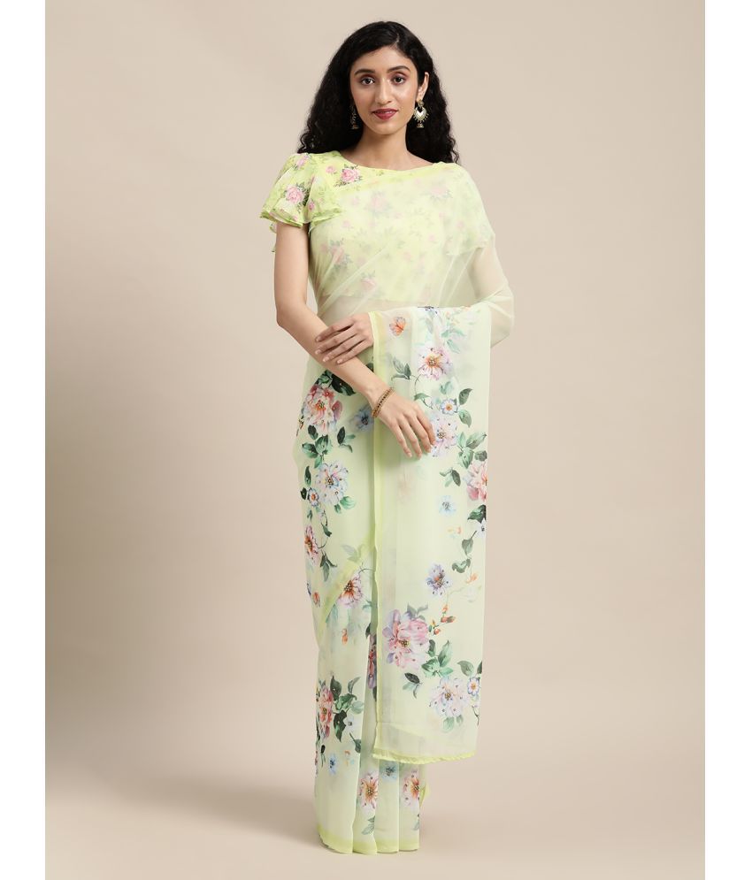     			Aarrah Georgette Printed Saree With Blouse Piece - Green ( Pack of 1 )